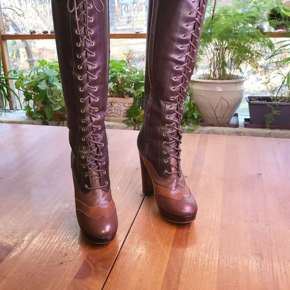 Bally Leather Platform Lace-Up Over the Knee Boots 7.5 - Picture 11 of 14